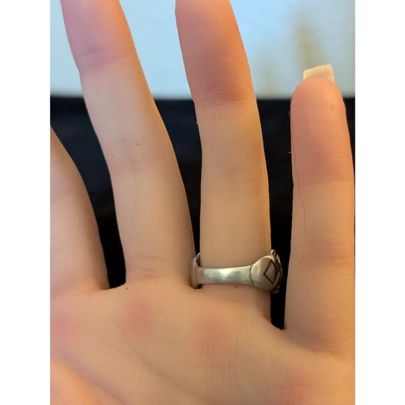 Vintage Signed 925 Sterling Turquoise & MOP Diamond Inlay Band Ring Size 6.75 - Picture 5 of 10